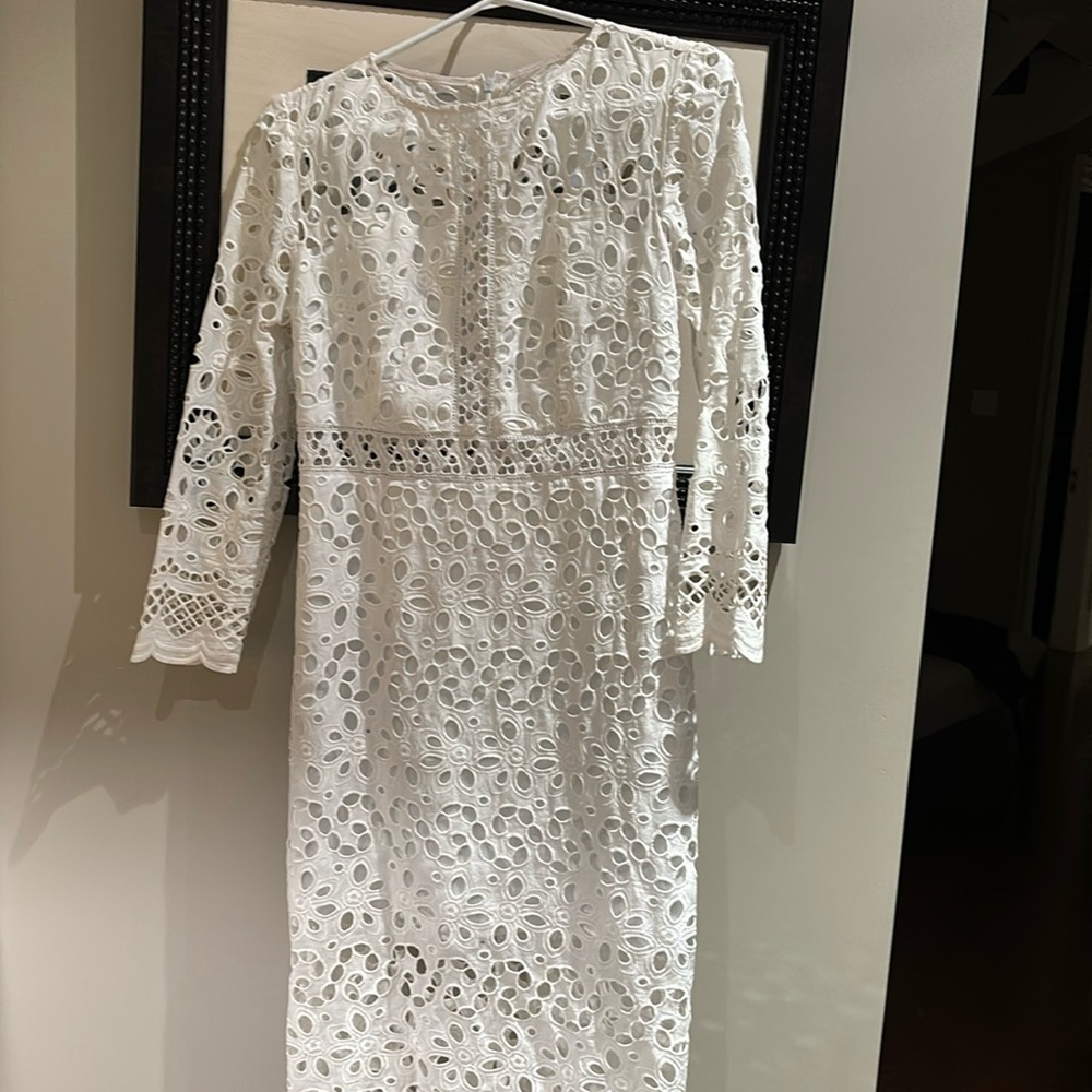 Long white embroidered cut out dress in xs